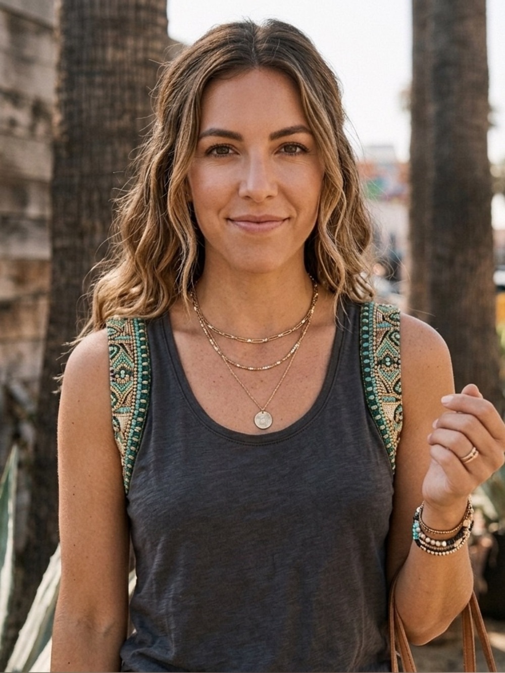 Lucy & Laurel Embellished Boho Chic Tank Top Size M